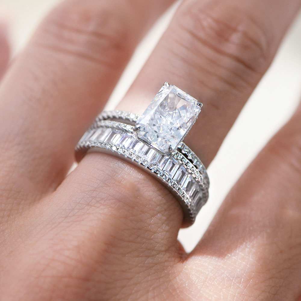 Radiant Cut Engagement Ring Set 925 Silver Bridal Wedding Ring Set for Women